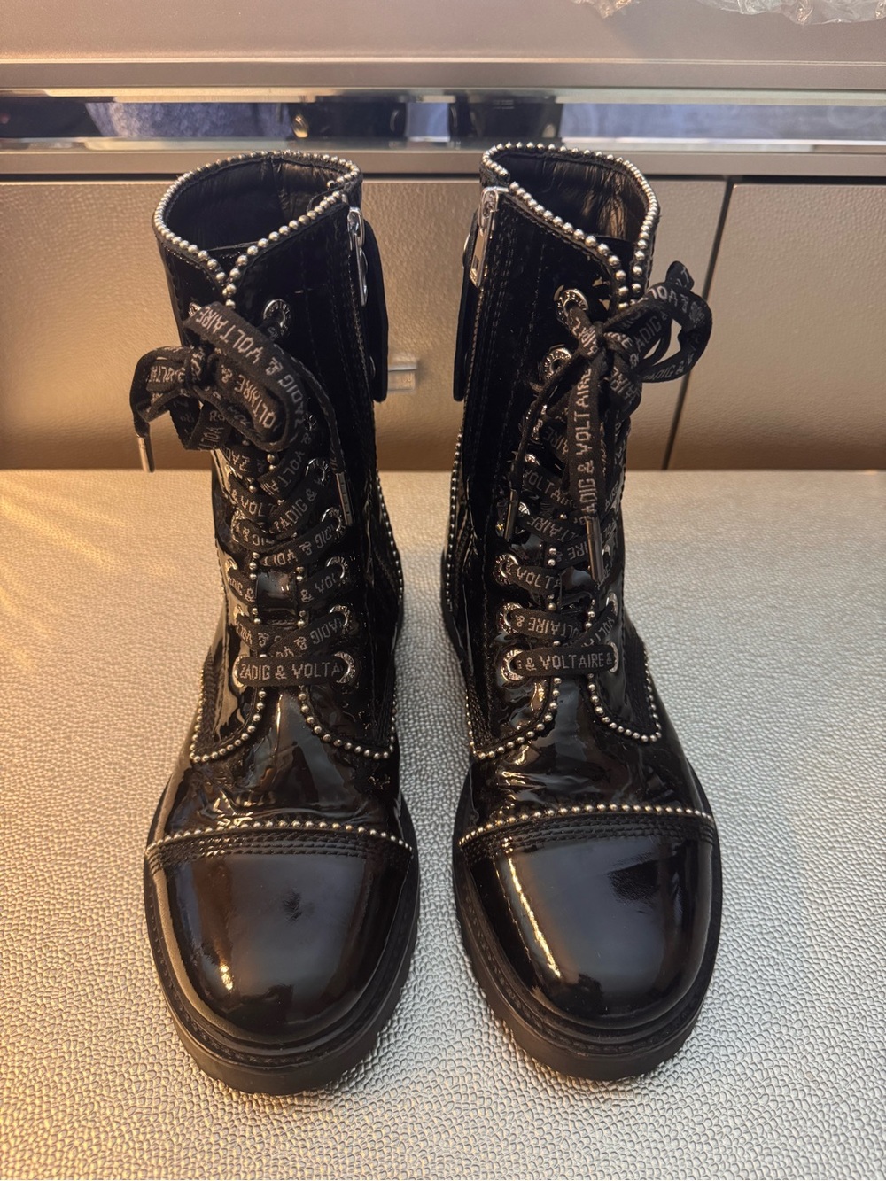 Zadig & Voltaire women's black leather Joe Wrinkle Studs Ankle Boots - Picture 9 of 16